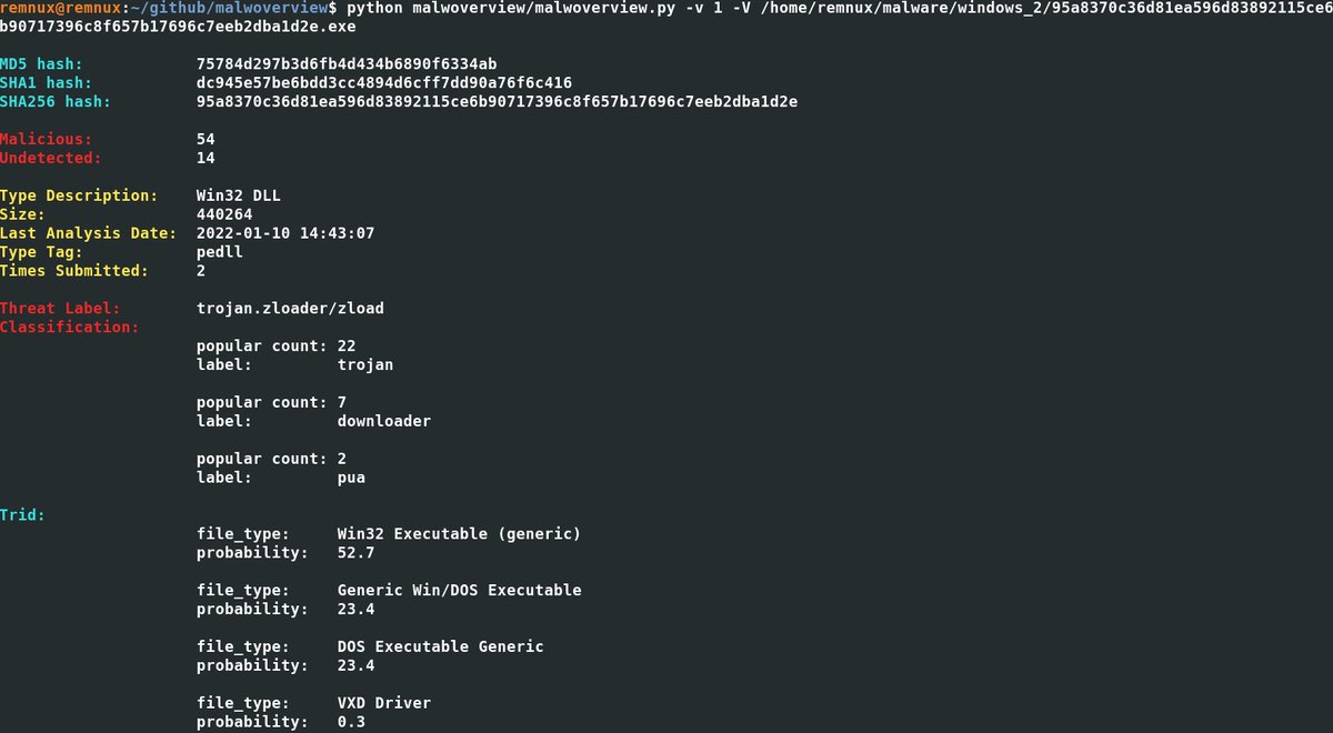 hack_git's tweet image. Malwoverview

A first response tool used for threat hunting and offers intel information from #VirusTotal, Hybrid Analysis, URLHaus, Polyswarm, Malshare, Alien Vault, Malpedia, Malware Bazaar, ThreatFox, Triage, InQuest and it is able to scan Android devices against VT.…