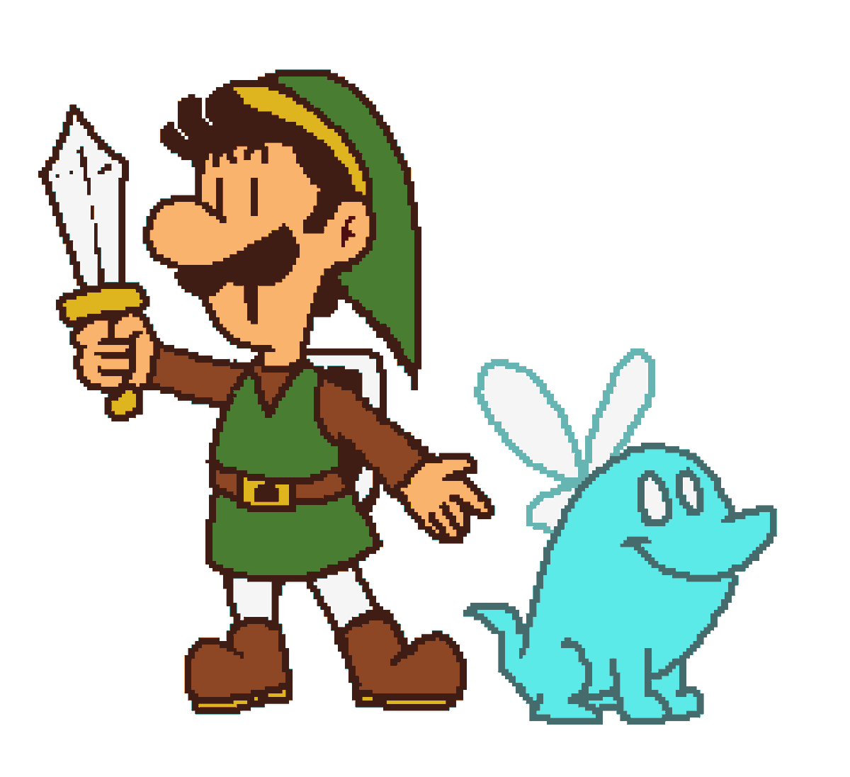 Wasn't gonna share this originally, but why not!

Today's MS Paint art are Luigi and Polterpup in Halloween costumes!