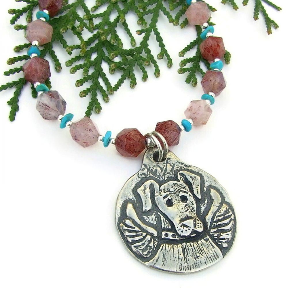 Lovely #Angel #Dog Pendant #Necklace w/ Red Rutilated Quartz & #Turquoise #Gemstones! bit.ly/PerfectAngel via @ShadowDogDesign #ShopSmall #Handmade #DogNecklace