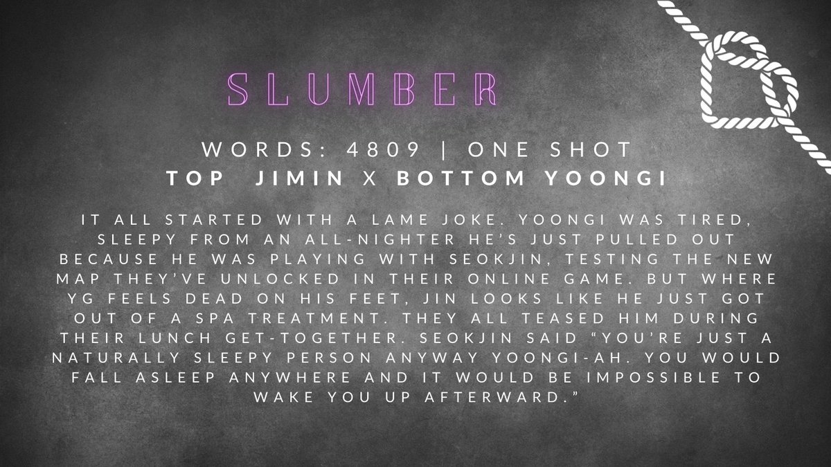 BTSkinktober's tweet photo. 🪢Slumber🪢

🪢Pairing: YoonMin
🪢Word count: 4.8k
🪢Rating: Explicit
🪢Tags: consensual somnophilia, pwp, healthy relationship

🔗: https://t.co/d7UgcKl8yH https://t.co/UquFz1PvDC