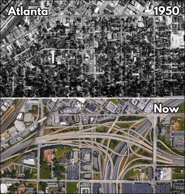 FuckCarsReddit's tweet photo. Cars were initially touted as a means to enhance our freedom of movement, but the vast space needed for car-centric infrastructure eroded the very thing that gave cities their inherent value: proximity to essential services. https://t.co/R71zxGomfO