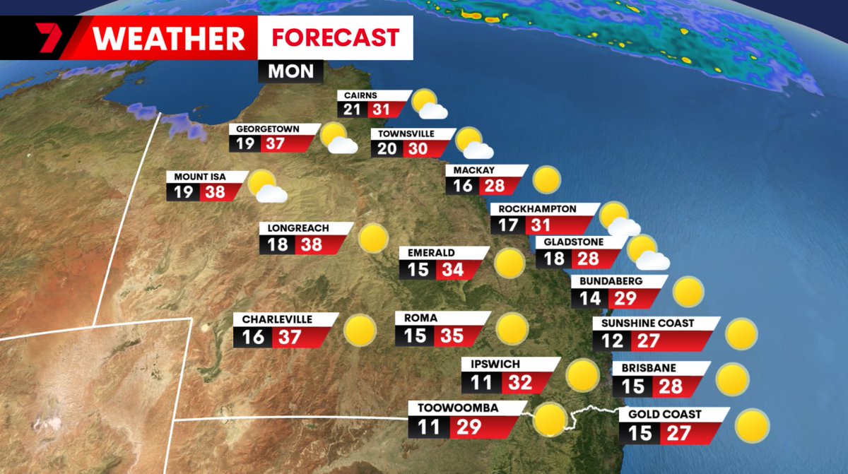 Your Monday forecast..

Sunny and warming up in the southeast.

High fire dangers for much of western Queensland.