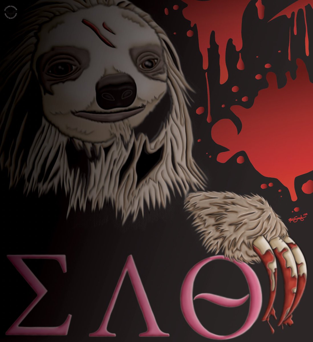 Day 16: Slotherhouse #art #MelissaSanchezArt #illustration #artist #Slotherhouse #sloth #OctoberHorrorMovieMarathon #OHMM23 #horror #HorrorArt #HorrorMovies #Halloween #drawlloween #October #inktober #disabledartist #artistsonx #artistsontwitter