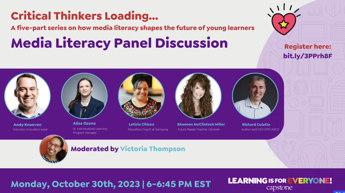 Friends, we hope you join us tomorrow, October 30 at 6:00pm EST, for an amazing Media Literacy Panel Discussion hosted by our friends at Capstone. I am looking forward to being part of this conversation with @VictoriaTheTech and other special thought leaders. You can register…