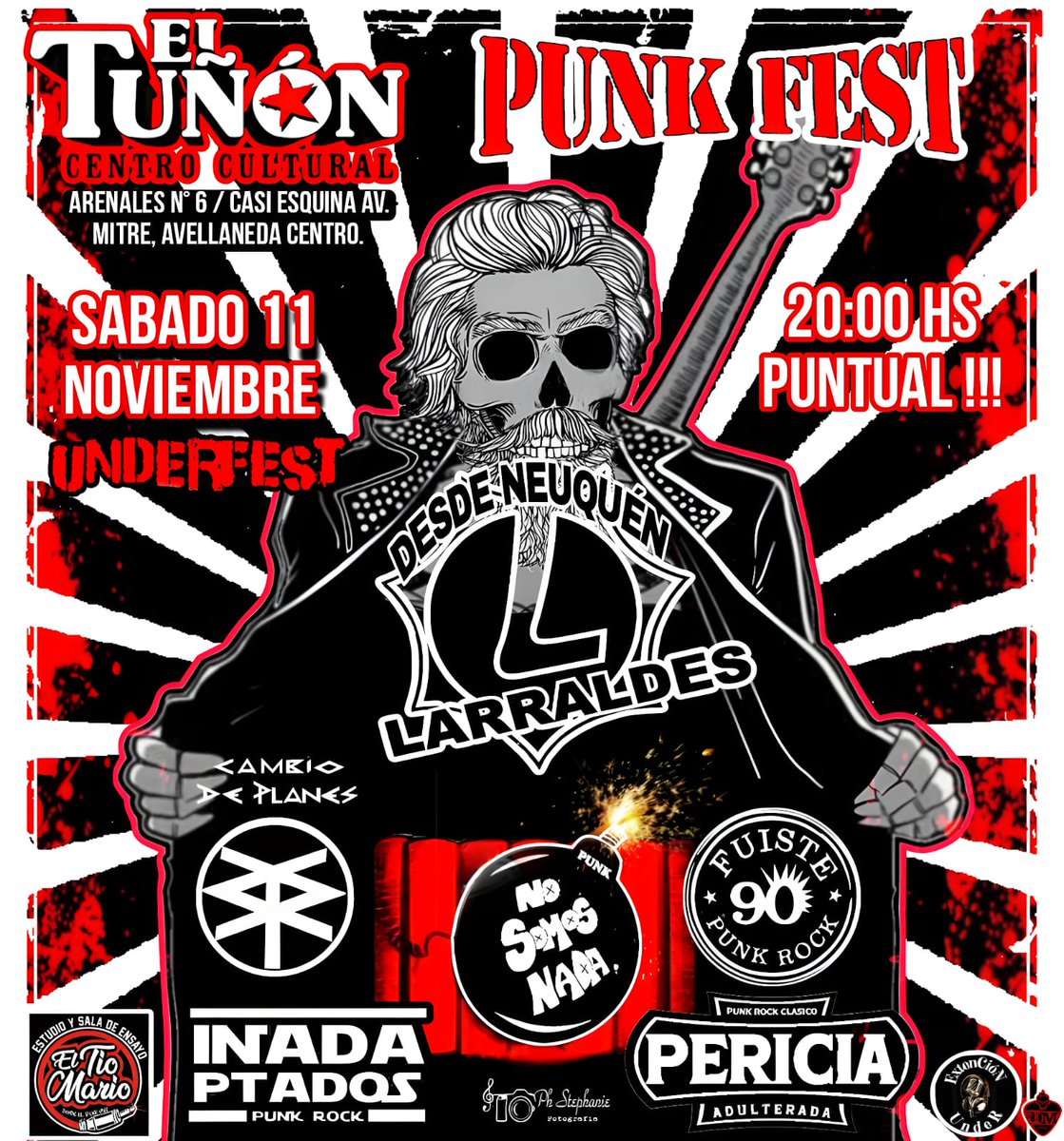 ✈️ Directamente desde Neuquen llega... LARRALDES 

🛬 Aterrizan en #ElTuñón el Sábado 11 de Noviembre con todo el PUNK ROCK en la valija 🧳

🧷Junto a Inadaptados 
+ 🎼 Bandas Amigas 🎸

 🎫 Entradas Anticipadas WhatsApp +54 9 11 3231-0228

📍 #ElTuñón
Arenales N° 6, Avellaneda.