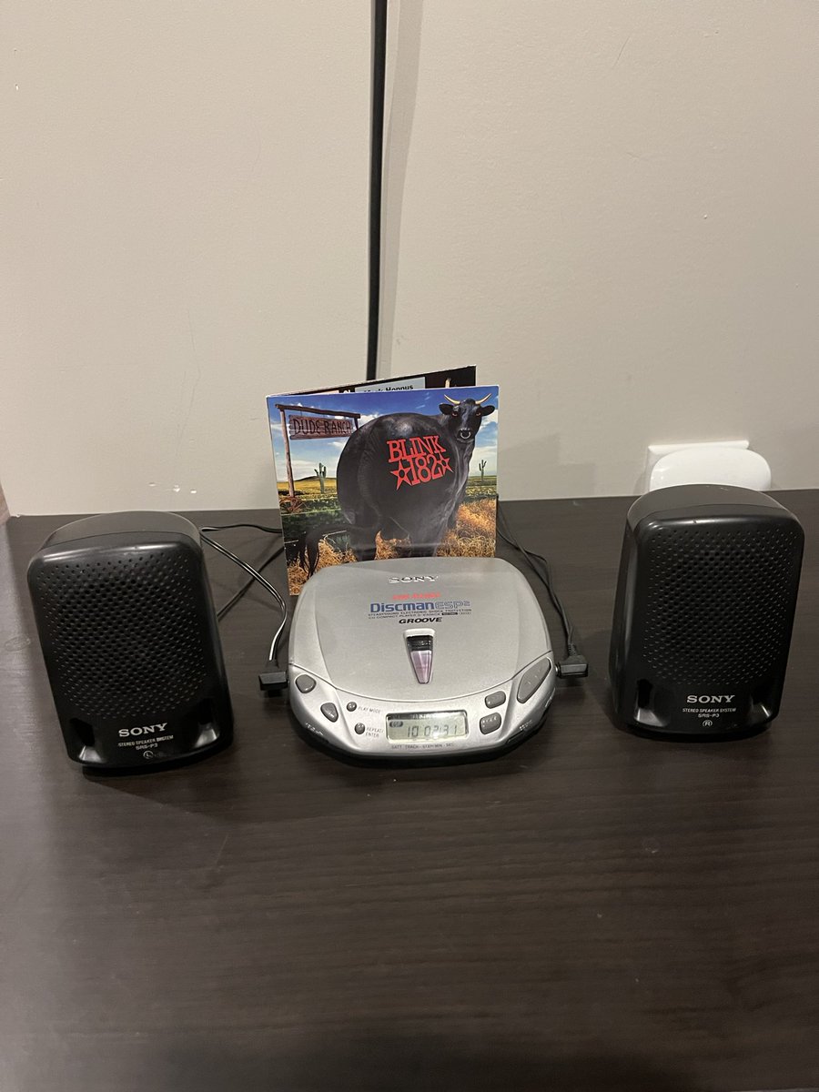 TheAdamFinch's tweet photo. I came across my @sony #discman while cleaning out my basement. Still had my @blink182 #duderanch cd in it.
What a nostalgia trip. Listening to full albums on cd and hearing secret songs was always a blast.
#sonydiscman #sonymusic #blink182 #music #nostalgia #blink182fan https://t.co/JWO7tjRGCX