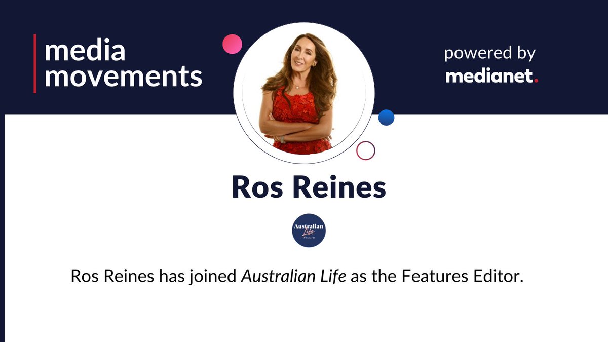MedianetEditor's tweet image. Media Movement: @RosReines has joined Australian Life as the Features Editor. #australianmedia