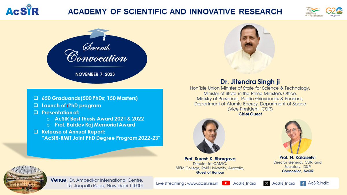 We are delighted to announce the forthcoming Academy of Scientific and Innovative Research (AcSIR) 7th Convocation, scheduled for November 7th , 2023. This momentous occasion will mark the culmination of years of dedication and hard work by our graduands. Join us in celebrating…