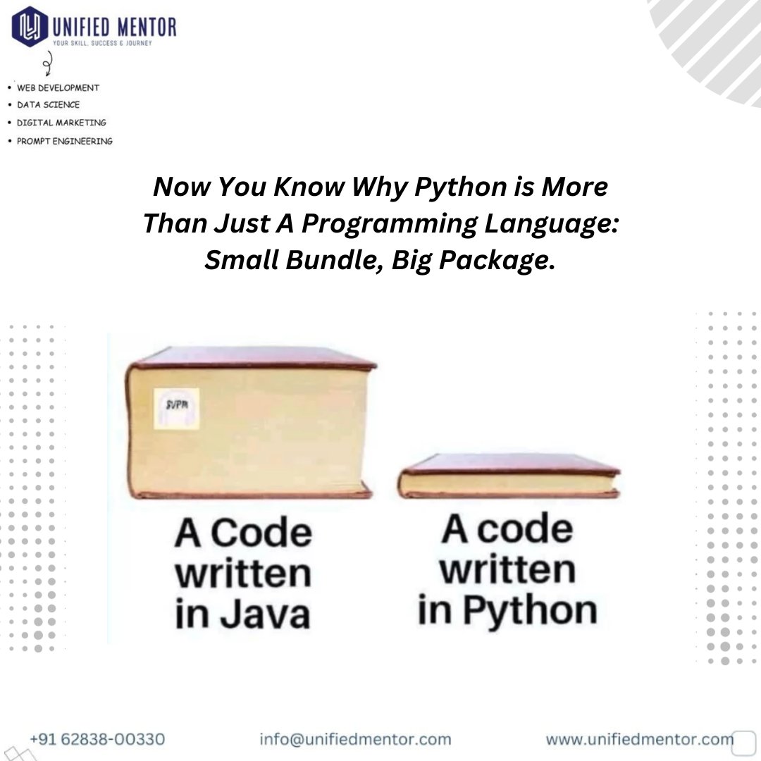 unifiedmentor's tweet photo. Python is more than just a programming language. It's a small bundle with a big package.

#python #programming #programminglanguage
#programmingtools
#programmingtoolsforbeginner
#data science #machine learning
#artificial intelligence #learntocode
#pythonlove #pythonist https://t.co/rOA7aWwAcs