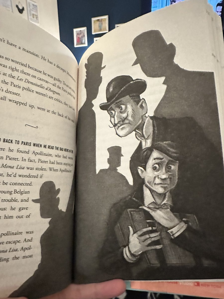 I was today years old when I learned Picasso was a suspect in the theft of the Mona Lisa.🤯

This FANTASTIC book is like a true crime podcast. Compelling characters, nonlinear narrative, and commentary on our modern world. 

Thrilled to share it with our 5th grade Mock Newbery.