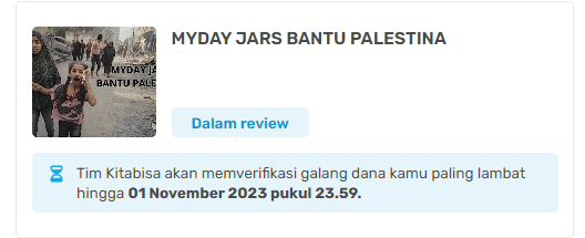 INFO GALANG DANA PALESTINA

Selamat pagi MyDay, Jars. Hampir 2 pekan, saudara kita di Palestina dibom secara brutal, tim sejak awal ingin open donasi, namun ada beberapa kendala sehingga baru proses verifikasi, dan sudah proses komunikasi dengan tim kitabisa