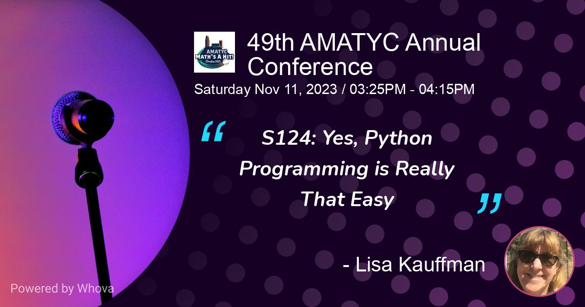 PrecalcPython's tweet image. Hope to see you there!
#AMATYC #mathconference #pythoneducation