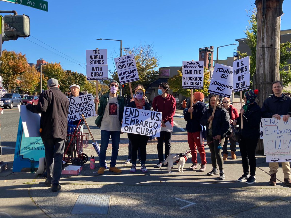 carantosan's tweet photo. This Sunday in #Seattle they also demanded the lifting of #US blockade on #Cuba and its removal from the #SSOT list. #NoMoreBlockade #MejorSinBloqueo #CubaIsNotAlone https://t.co/QV5ZTagLGB