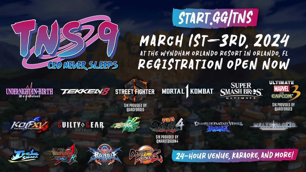Four years later, TNS is returning to host our own in-person event. Believe it!

24 hour venue, karaoke, spelling bee, &amp; maybe even some fighting games. Same venue as CEOtaku.

Help us out, save money, and sign up early.

Register now and book your rooms start.gg/tns