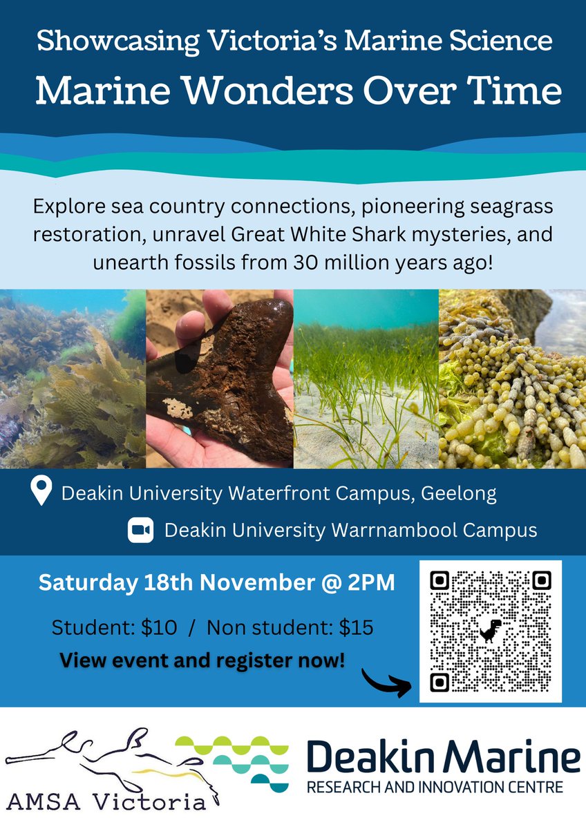 🌊 Join us in the exciting countdown til our public Marine Science Showcasing event on Saturday the 18th of November! Stay tuned as we unveil our incredible lineup of speakers in the thread below👇. Secure your tickets here: shorturl.at/rFHSY 🪸🤿🐚 @amsa_marine