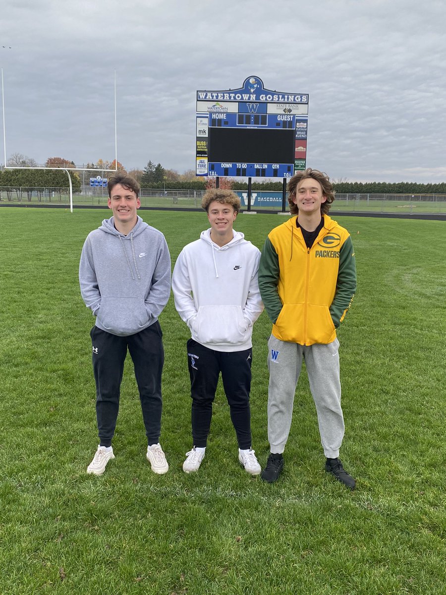 Had an amazing day watching Reece, Zach, and Landon win the Quarterback Challenge at halftime of the Packers vs Vikings game today! Thank you to <a href="/packers/">Green Bay Packers</a> for the incredible opportunity! Go Goslings! Go Pack! <a href="/kamrathreece19/">Reece Kamrath</a> <a href="/ZachScher_/">Zach scher</a> <a href="/FendtLandon/">Landon Fendt</a>