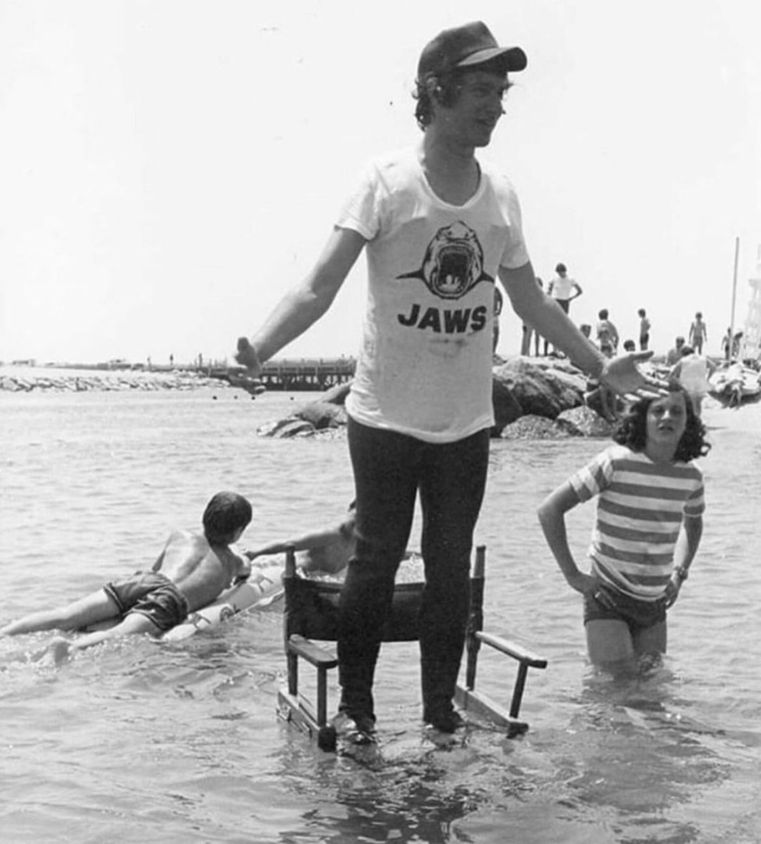 historyinmemes's tweet image. Steven Spielberg on the set of Jaws in 1974. Over 67 million people in the U.S watched the film when it was first released in 1975, making it the first summer blockbuster.

Spielberg on photo 1 to Entertainment Weekly: 

“[Laughs.] Now let me tell you about the picture - that's a…