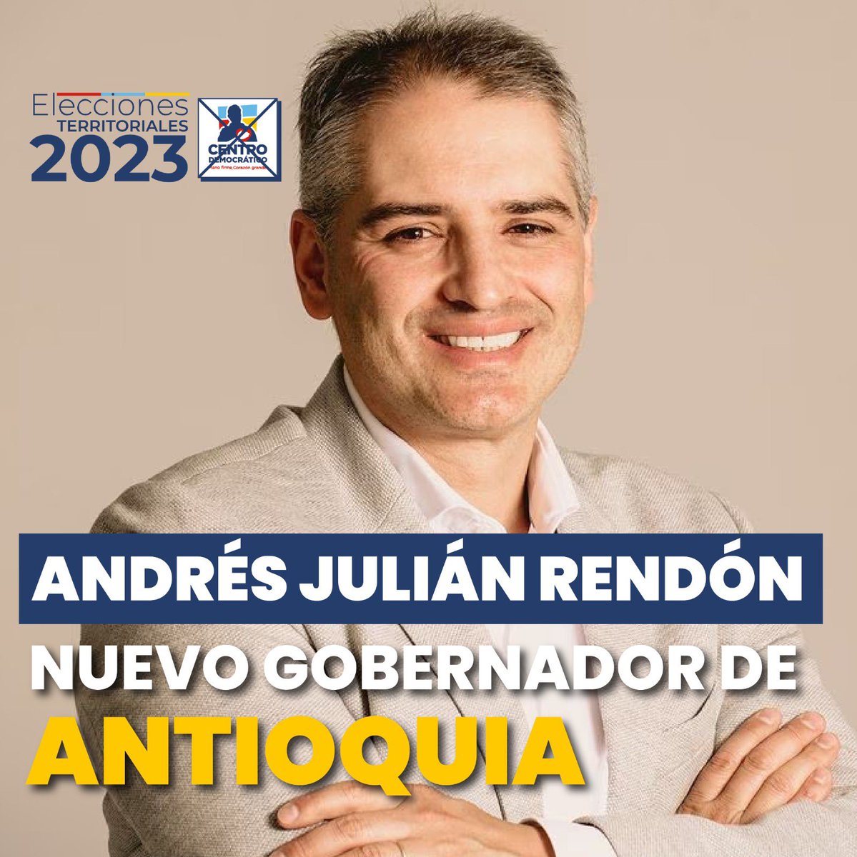 CeDemocratico's tweet photo. El CENTRO DEMOCRÁTICO felicita a Andrés Julián Rendón @AndresJRendonC , nuevo Gobernador de Antioquia.  Una esperanza para Colombia y todo el pueblo Antioqueño. https://t.co/VO2KkkqIFG