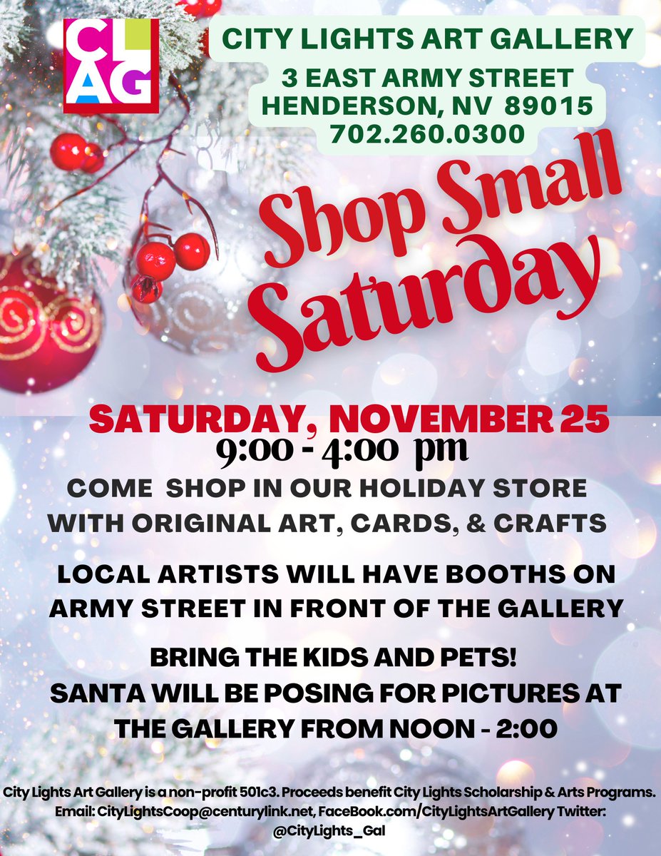 CityLights_Gal's tweet image. So much is happening at City Lights!!! 

For more information about membership email clag.membership@gmail.com

#artmarket #farmersmarket #memberschallenge #membersbest #holidayshop #shopsmall #citylightshappenings #christmasparty
#henersonart #vegasart