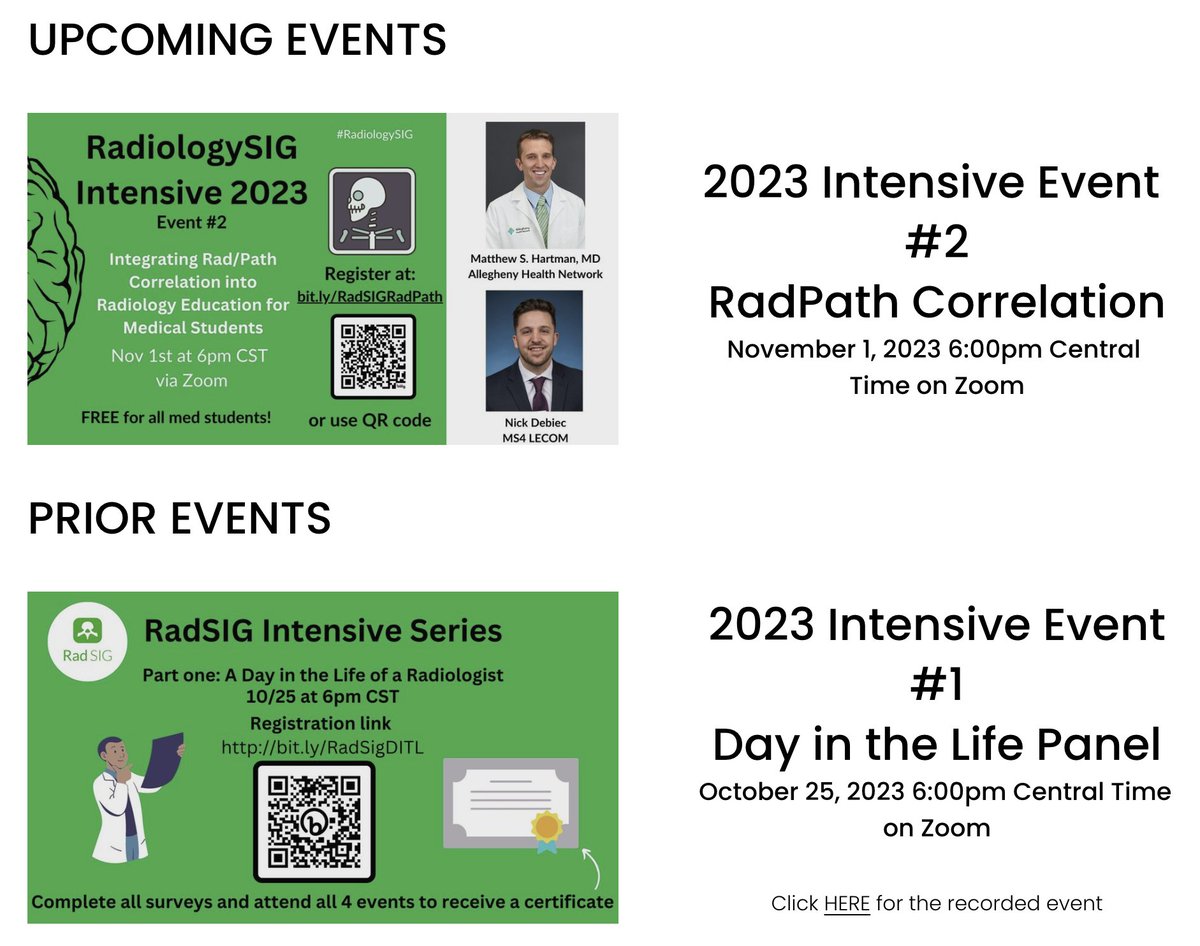 📣The recording of our 1st #RadiologySIG Intensive Event from last week is now available on our website at radiologysig.com/events, as well as the info for our next event on 11/1 at 6pm Central! #futureradres #radiology #medstudenttwitter