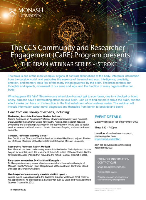 stm_cares's tweet photo. So join us this Wednesday from 5:30 to learn directly from the experts!
Register using the link below π§ https://t.co/Z2pmWmVMPA
.
.
.
.
.
.
.
.
.
.
.
.
@CCSNeurosci
@MonashCCS
@Monash_FMNHS
@MonashUni
@MonashResearch
@strokefdn https://t.co/mFk7WBtWf5