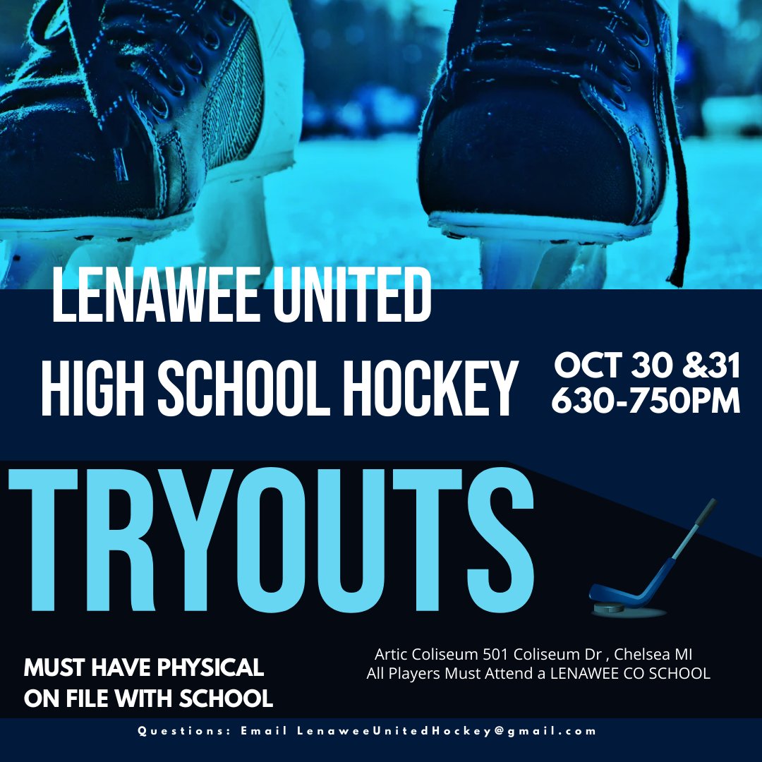 Ice hockey tryouts open to all Lenawee Co-Op School students!