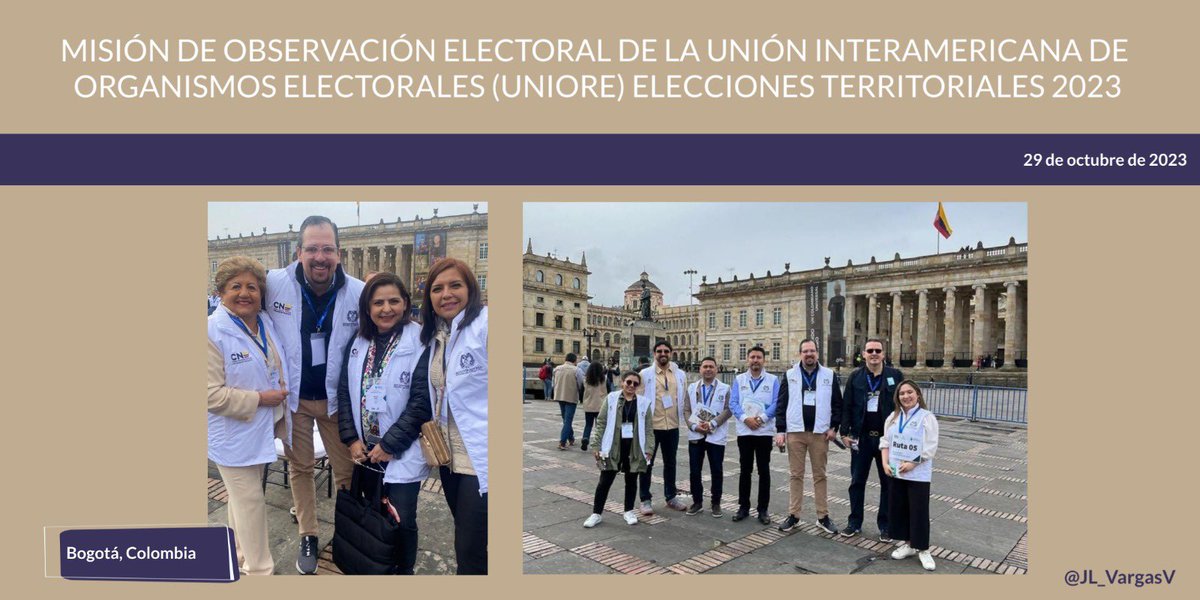 Me encuentro en Bogotá, Colombia en donde tengo el gusto de integrar la Misión Electoral de la <a href="/UNIORE/">UNIORE</a> con motivo de las #EleccionesTerritoriales2023. En esta #JornadaElectoral, se eligen autoridades territoriales en todas las ciudades, municipios y departamentos del país.