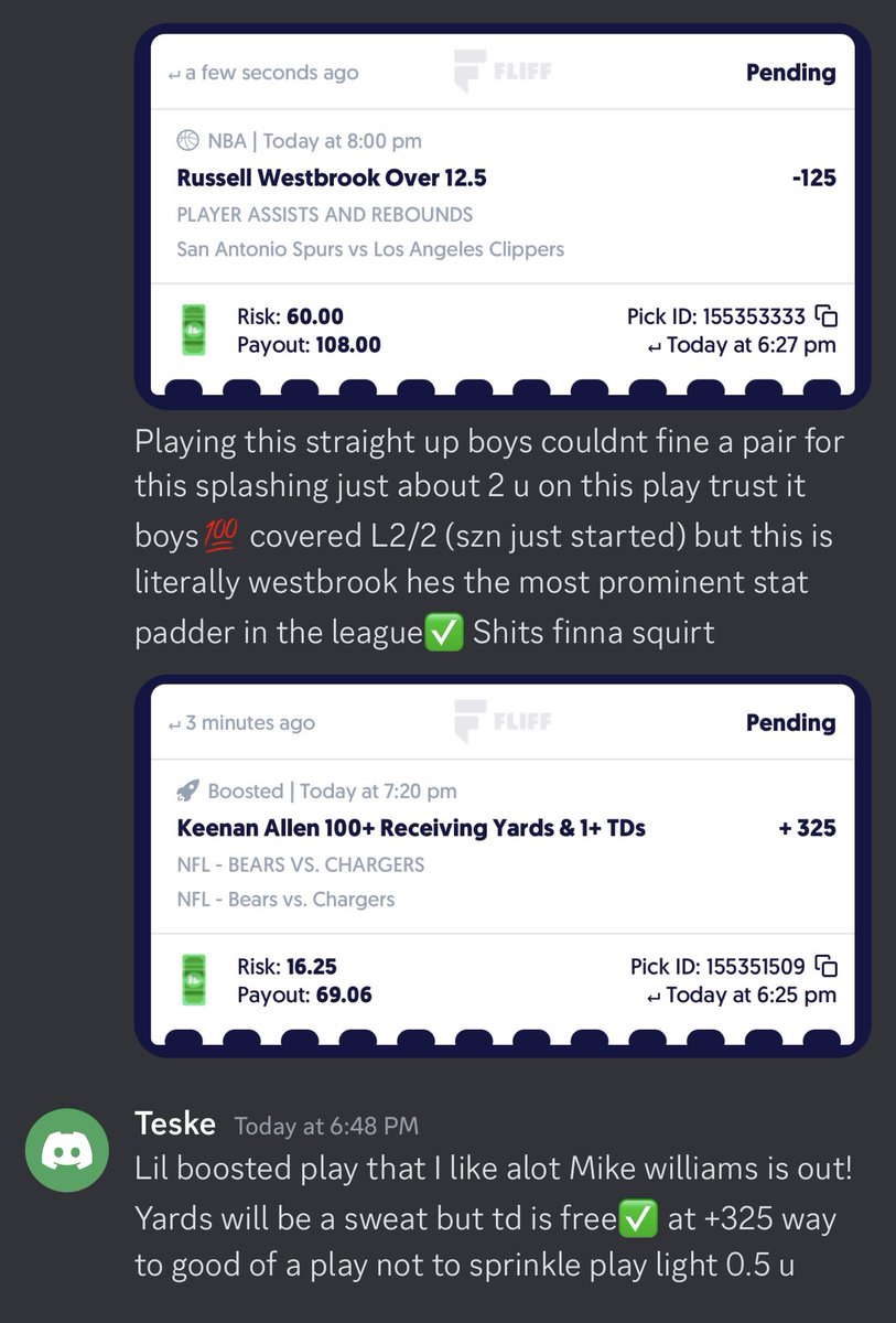 community_teske's tweet photo. A few plays I like for tonight and tomorrow🔒 Trust in your stat padders🤞 Writeups below

#underdog #FLIFF #DraftKings #prizepicks #betting #locks #nba #GamblingCommunity #FreeMoney #PrizePick https://t.co/1Io12rNbWq