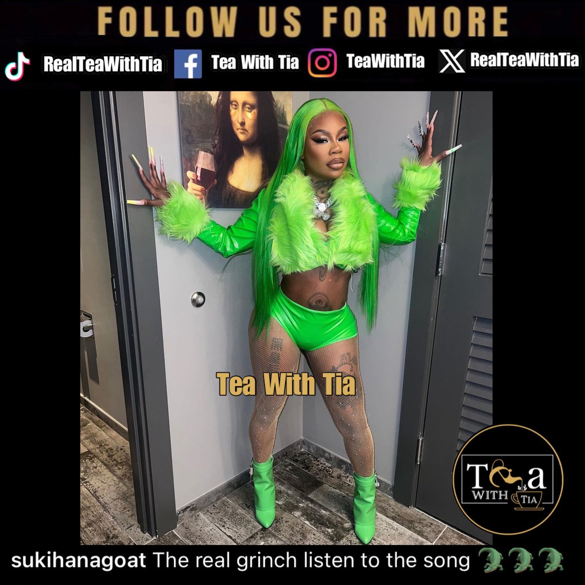 I’m screaming at this comment 🤣🤣🤣🤣. hollywoodunlocked posted celebrity #Halloween costumes and they posted #Sukhiana because they thought she was the grinch…..chileeee 😩

Suki left a comment letting them know it wasn’t a costume. @sukihanagoat was just promoting her song