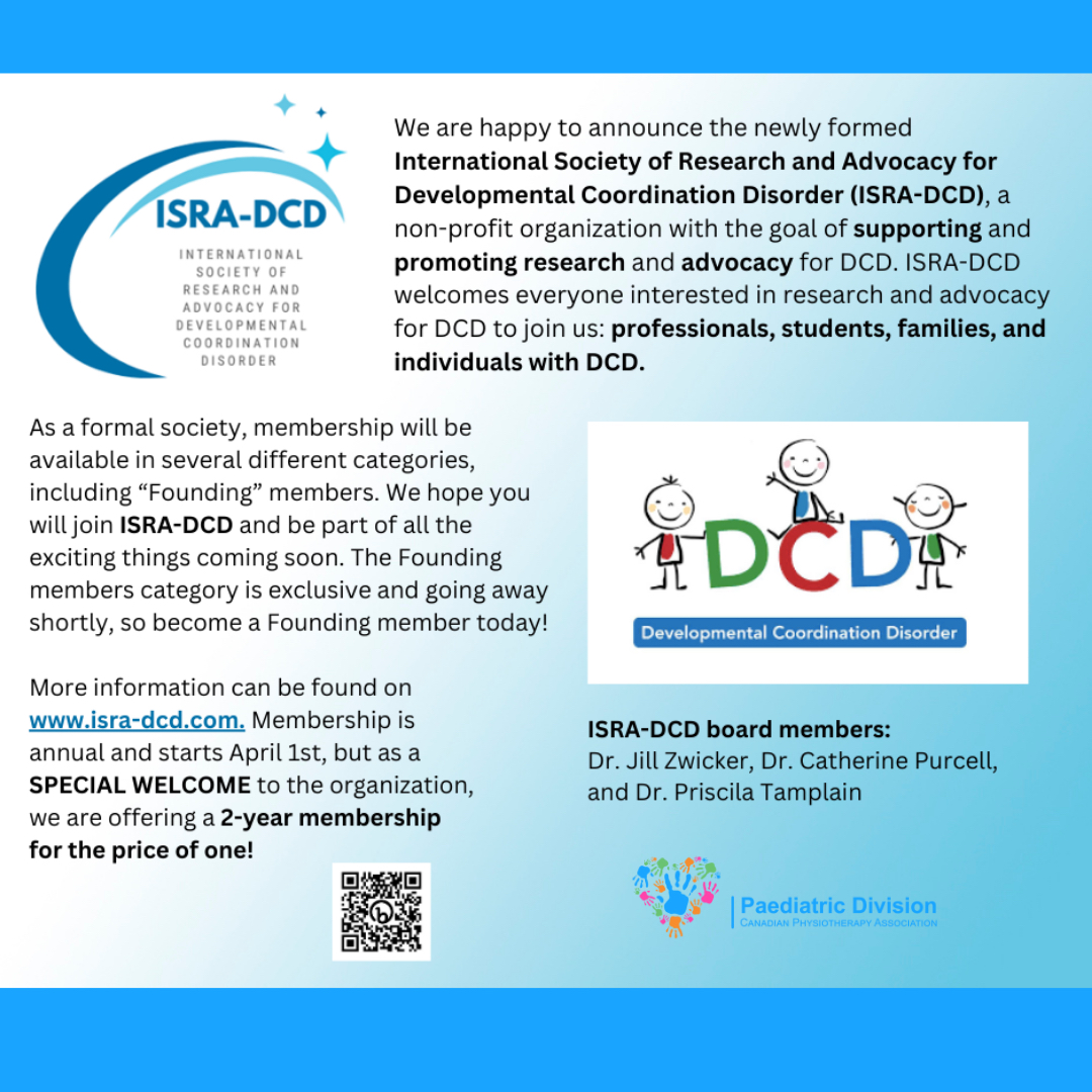 Do you work with kids who have DCD? Well, check out the International Society of Research and Advocacy for Developmental Coordination Disorder! More information on membership and the resources they provide can be found at isra-dcd.com.  #physiotherapy #pae...