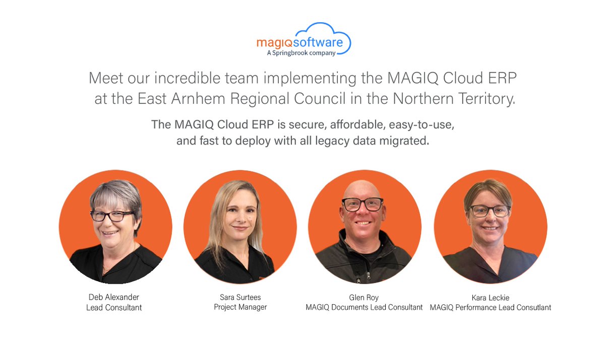 MAGIQSoftware's tweet image. Discover the exceptional individuals comprising the @MAGIQSoftware team, presently spearheading the installation of the MAGIQ Cloud ERP system at the @EastArnhemRC in the Northern Territory.
#magiqsoftware #magiqclouderp #publicsectorsoftware #ERP #cloudenterprisesolution #magiq