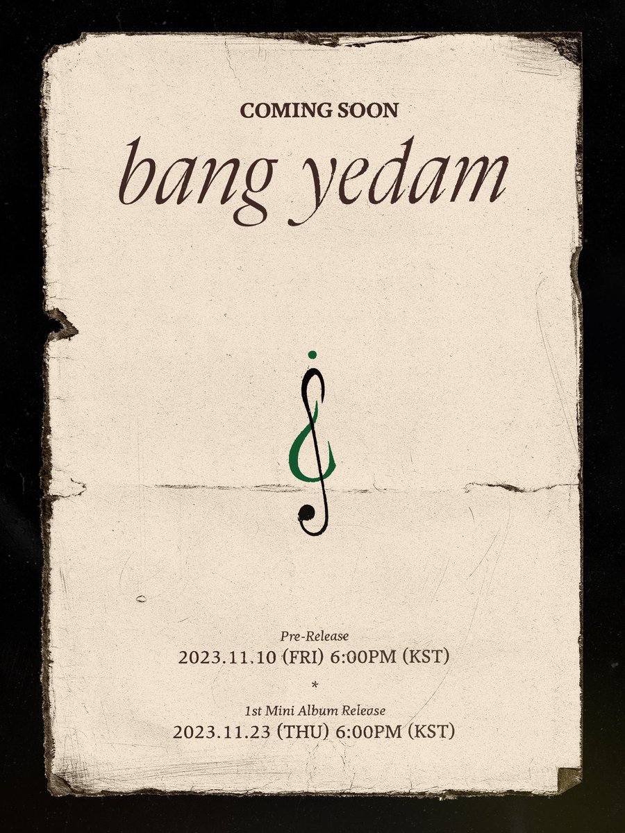 BYDUNION_'s tweet photo. We are now finally getting new music from Bang Yedam! 🥹

✨Pre-Release 
2023.11.10(금) 6PM

✨Release 
2023.11.23(목) 6PM

BANG YEDAM 1st MINI ALBUM
 #BANGYEDAM #방예담 #イェダム
@_YEDAM_OFFICIAL https://t.co/bU5Q3PSBDr