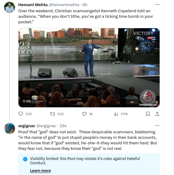argignac's tweet photo. Look at that. It seems that my "free speech" just violated Musk's idea of free speech. https://t.co/p8ABZpVf2V