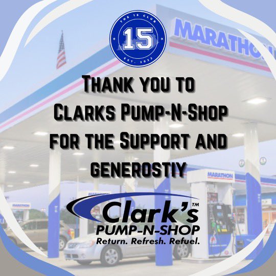 Thank you to <a href="/clarkspnsbti/">Clark's Pump-N-Shop</a> a proud partner of @the15club_nil my family and I appreciate your generosity!
