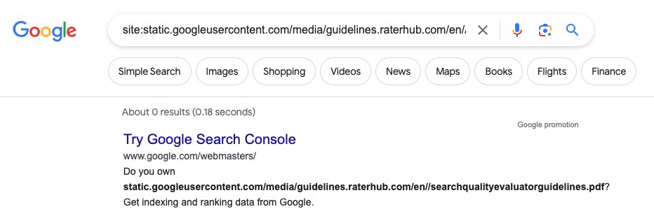 CyrusShepard's tweet image. Confirmed: Google&apos;s Quality Rater Guidelines are not currently indexed