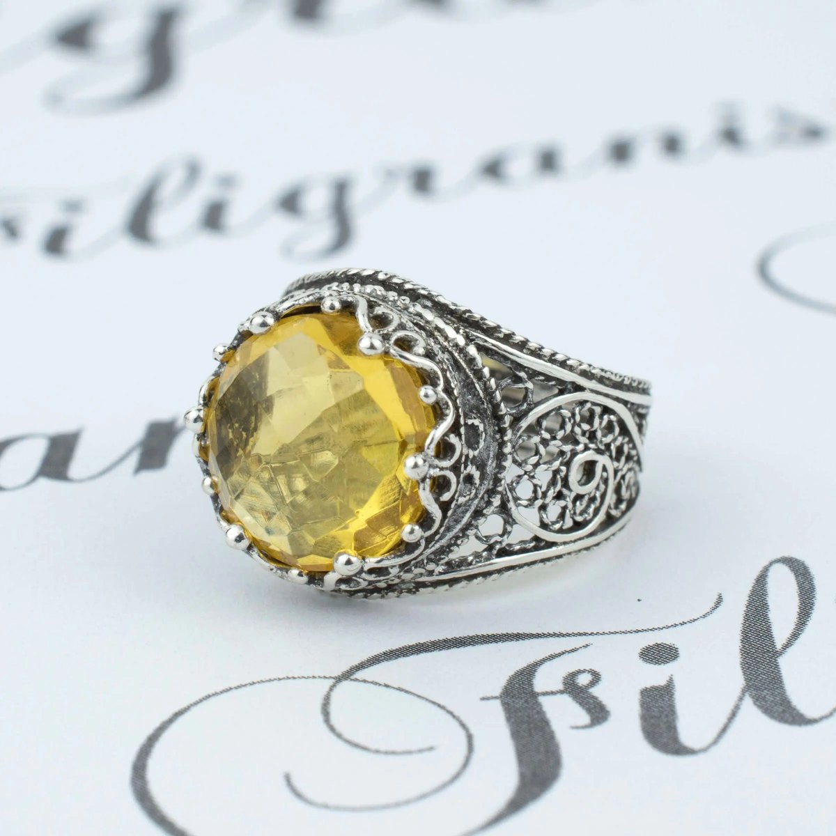 Filigree Art Citrine Gemstone Crown Design Women Silver Statement Ring filigranist.com/products/sterl… #silverjewelry #Filigranist #gemstone #filigreejewelry #Citrine