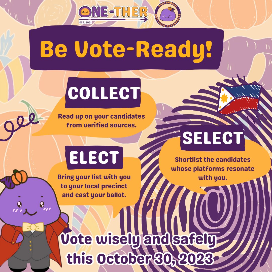 onether_ent's tweet photo. This Barangay-SK Election, may your choices reflect your hopes not your fears. 
Nakikiisa ang One-ther Enterprise ngayong Eleksyon! Vote wisely.

#Pastimochi
#Elections2023 
#BSKE2023 https://t.co/IpP7IZpa4F