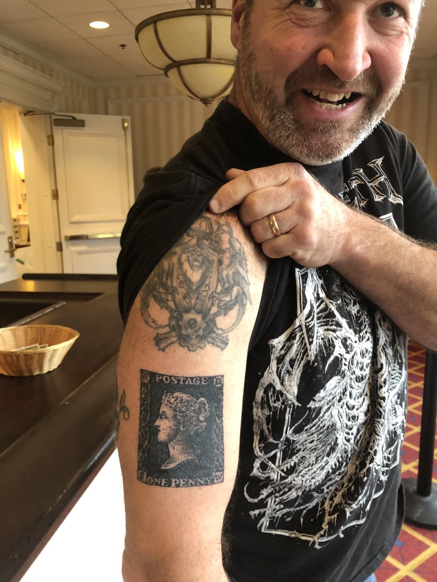 ButterlineMark's tweet photo. @Boston2026Expo folks (Mark Butterline, David Ball, Mike Lawson, John Everett and Todd Gantzer) were at Walpex 2023 this past weekend talking with many dealers and collectors, including Travis MacDougall of Rockland, ME. #Boston2026 #Walpex #tatoo https://t.co/K44Ehq9Zcy
