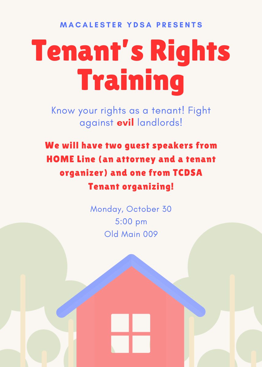 Tenant's rights training tomorrow at 5! You better be there!!