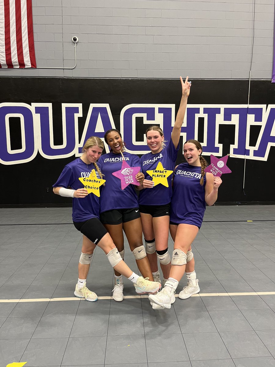OuachitaVB's tweet photo. Coaches’ Choice is @averyjauz for her communication and better defensive play! Eryn Dawson is Tiger of the Week while @HaleyFairchild_ is Impact Player! @PeytonChurch5 is Teammate of the Week! @OuachitaTigers #TIGS https://t.co/fCdhSzLi4B