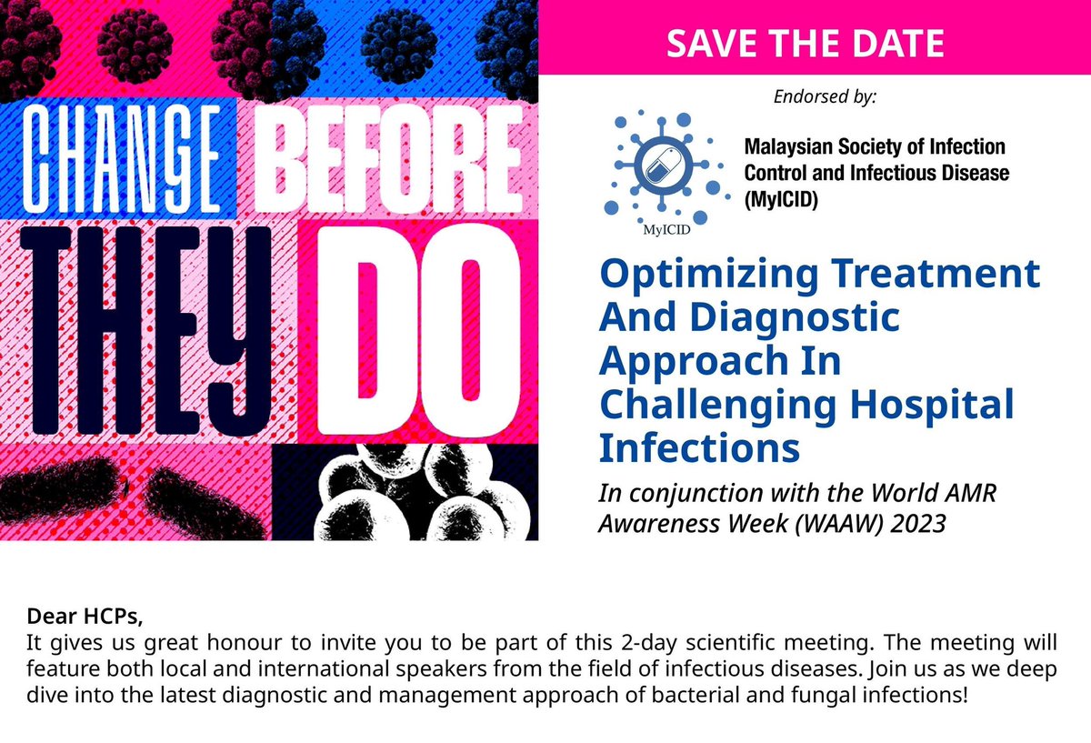 📢 Join us for an enlightening talk during World AMR Awareness Week on Nov 18-19, 2023! We'll be delving into the challenges of difficult-to-treat infections and the rising threat of fungal infections. Don't miss this vital discussion! #AMRAwarenessWeek #FungalInfections 💊🦠🌍