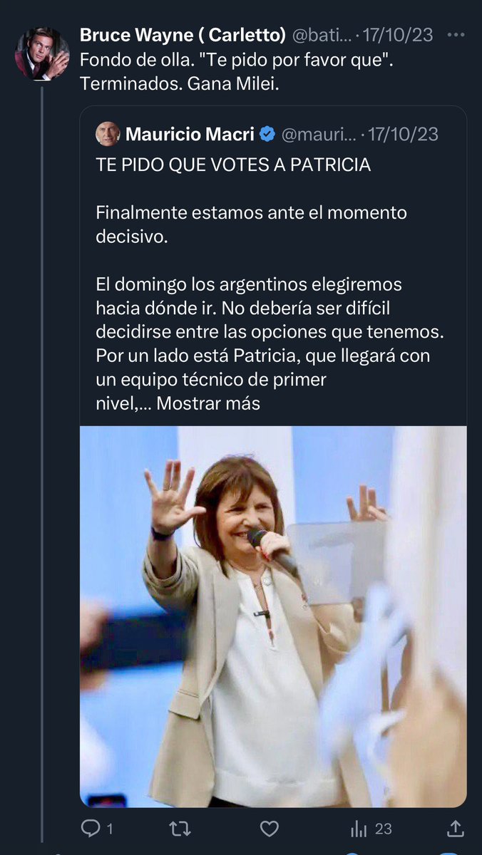 Estos son los que traicionaron a @PatoBullrich y están orgullosos de haberla votado en las PASO (para cagar a Larreta) y después votaron a Milei. Después te quieren correr y pedirte el voto…