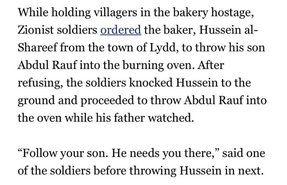 Partisangirl's tweet photo. @jpodhoretz You stole Palestines history of Zionist crimes in the Nakba and made them your own. It was ISRAEL that threw a Palestinian baby in the oven ! https://t.co/Rvq7UjaKPo