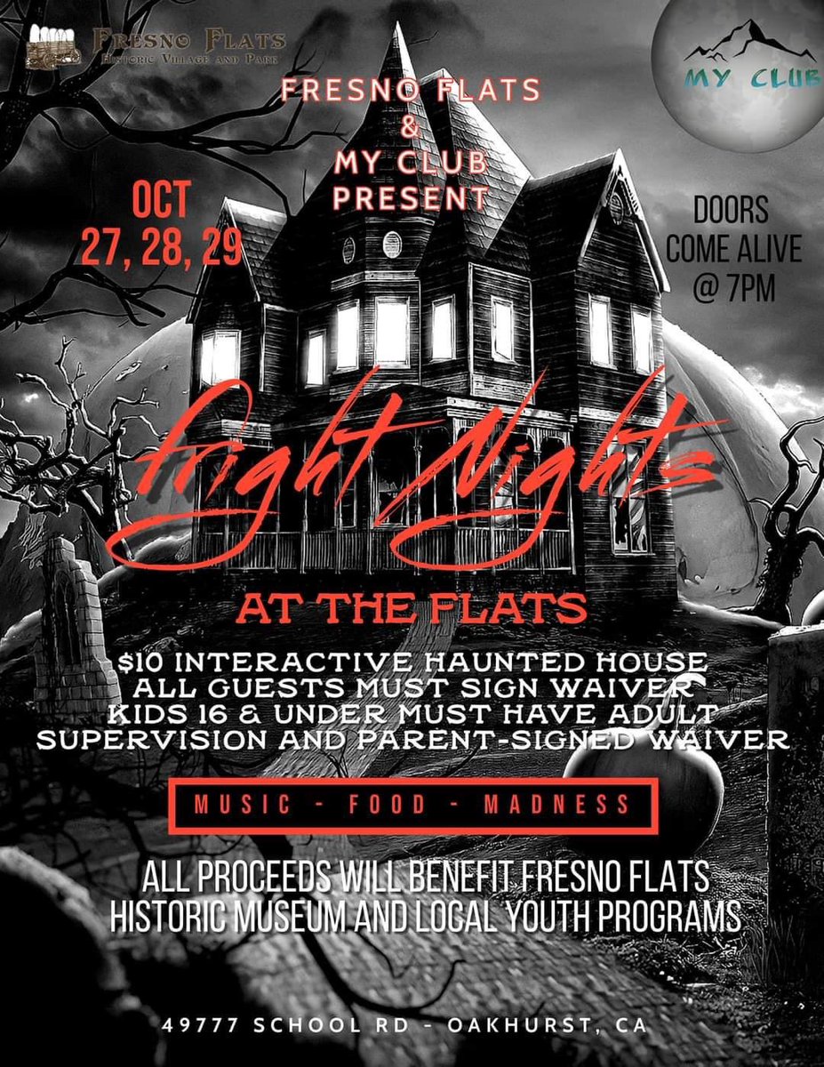 TysonPogue's tweet photo. Don’t miss out on the last night of the Fresno Flats Haunted House! Doors open at 7PM. #LastChance #FresnoFlats https://t.co/zWYoe5rnfF