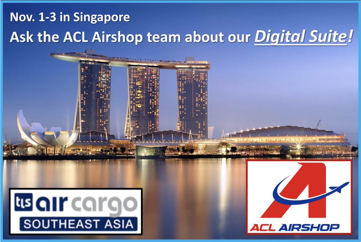 ACL Airshop expanding its reach with Air Cargo Southeast Asia events in Singapore Nov. 1-3. 
See new flash here: lnkd.in/gwQVtSny
#ACLairshop #AirCargo #AirCargoSEA