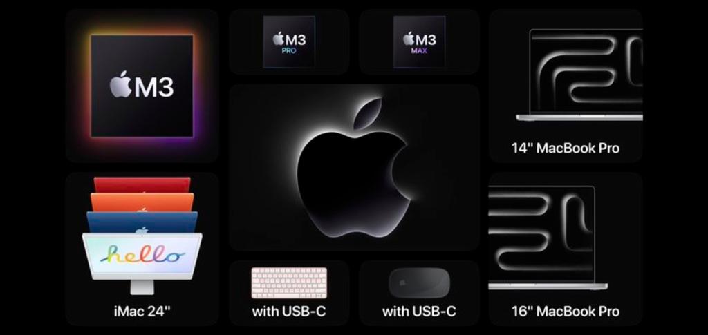 techprolen's tweet photo. What to expect at the #AppleEvent    on Monday:

M3 chip
M3 Pro and M3 Max chips
iMac 24”
14” and 16” MacBook Pros
Magic Keyboard with USB-C
Magic Mouse with USB-C
Magic Trackpad with USB-C 

Are you excited? https://t.co/zJydFRWOa3