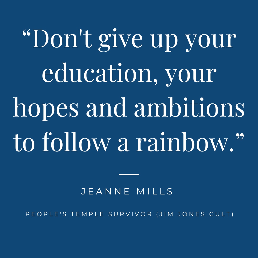 CultExpert's tweet photo. "Don't give up your education, your hopes and ambitions to follow a rainbow."
- Jeanne Mills- People's Temple survivor (Jim Jones cult)
Download my BITE Model: https://t.co/pruOAwMKVO
#FreedomOfMind #Cults #theInfluenceContinuum #theBITEModel #UndueInfluence #IGotOut https://t.co/9XLvEWhoBJ