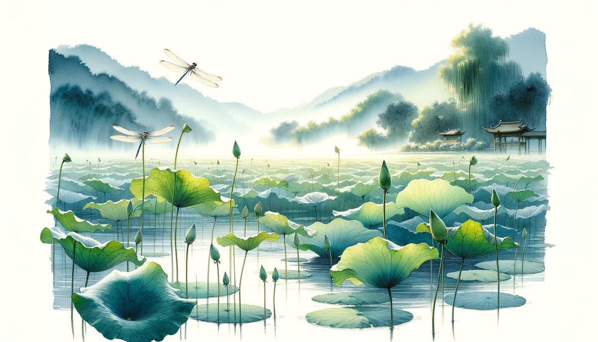 zipx_ai's tweet image. 落霞与孤鹜齐飞，秋水共长天一色；
小荷才露尖尖角，早有蜻蜓立上头；
两岸猿声啼不住，轻舟已过万重山；

DALLE3和GPT的理解能力和创作能力确实牛，看到图片都能轻易猜出诗句，说明语言语义理解和对齐能力达到人的水平。