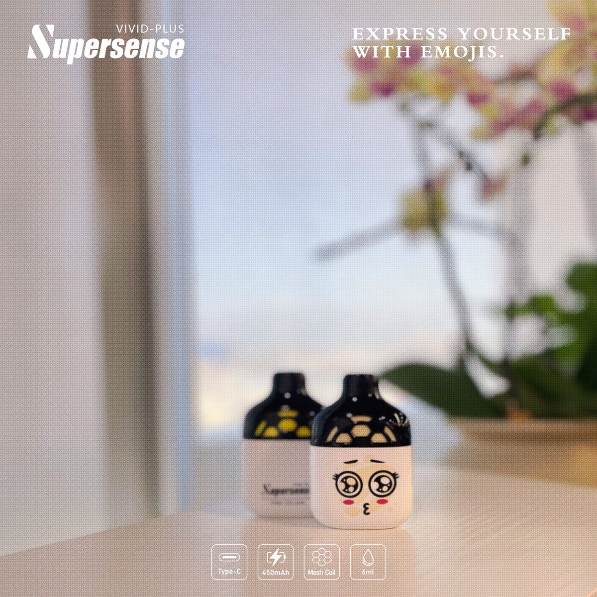 🆕The art of emotion.🥳
💨Supersense VIVID-PLUS.
*Battery：450mAH 
*Eliquid capacity：6ml
*3000puffs
*Type- C

#supersense #E-cig #vape