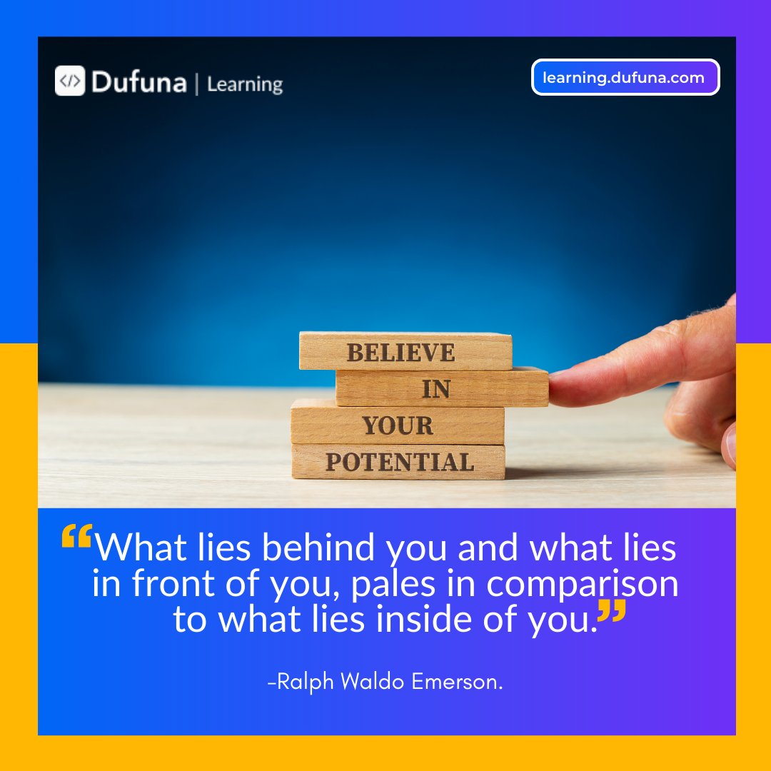 DufunaTech's tweet photo. Unlock the limitless potential within you. Your past is dwarfed by the incredible power that resides inside. Put it to work, be the best you can. 💪
Happy new week.

#Dufuna #MondayMotivation #YouGotThis #HappyNewWeek https://t.co/iM7JUKSyFY